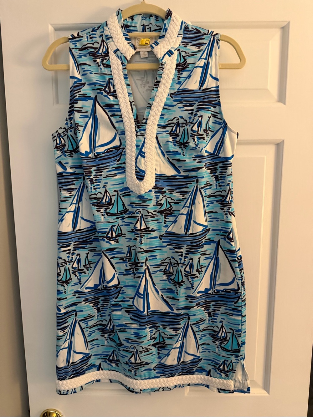 Sail to Sable Blue White Nautical Sailboat Shift Dress size Medium
